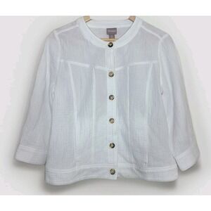 Chicos Gauzy White 100% Cotton Jacket Top Lightweight‎ Minimalist 0